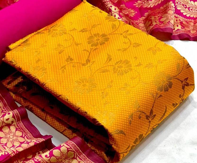 Unstitched Cotton Silk Salwar Suit Material Self Design