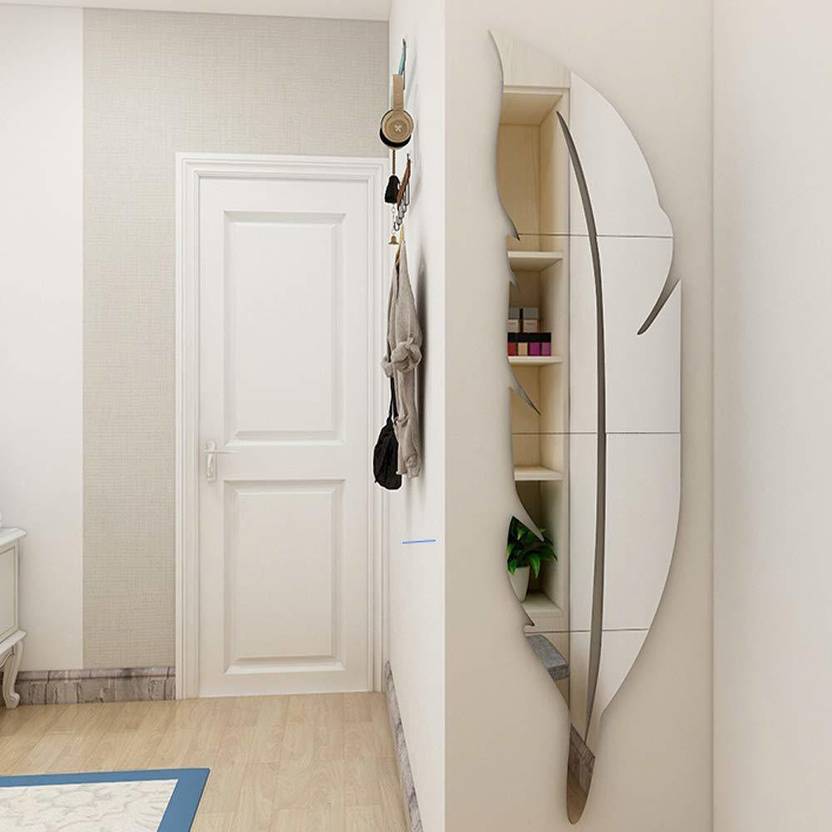 Mirror Sticker 76 cm Feather silver Acrylic Stickers 3D Stickers wall