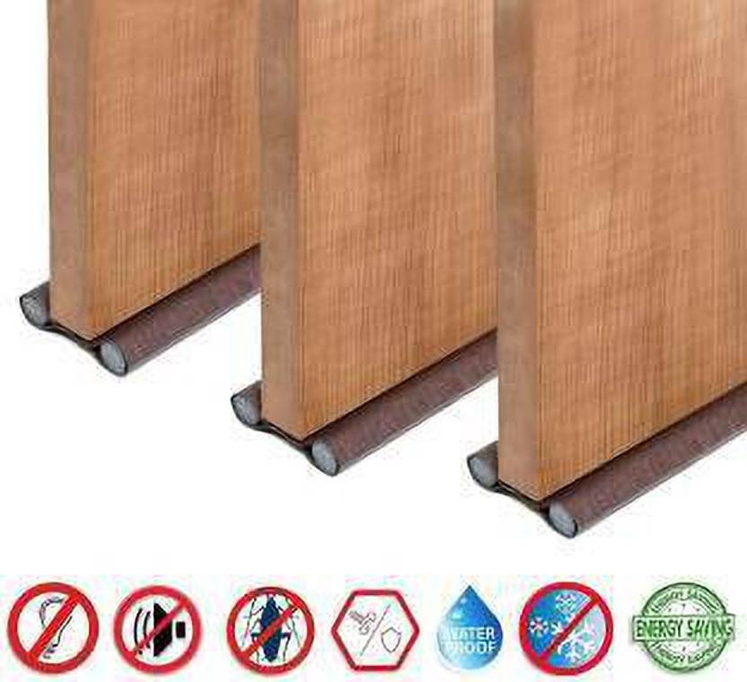 Lilly Touch 3Pcs Door Draft Guard Cover Stop Light Dust Cool Air Escape Protector Floor Mounted Door Stopper (Brown) Door Mounted Door Stopper