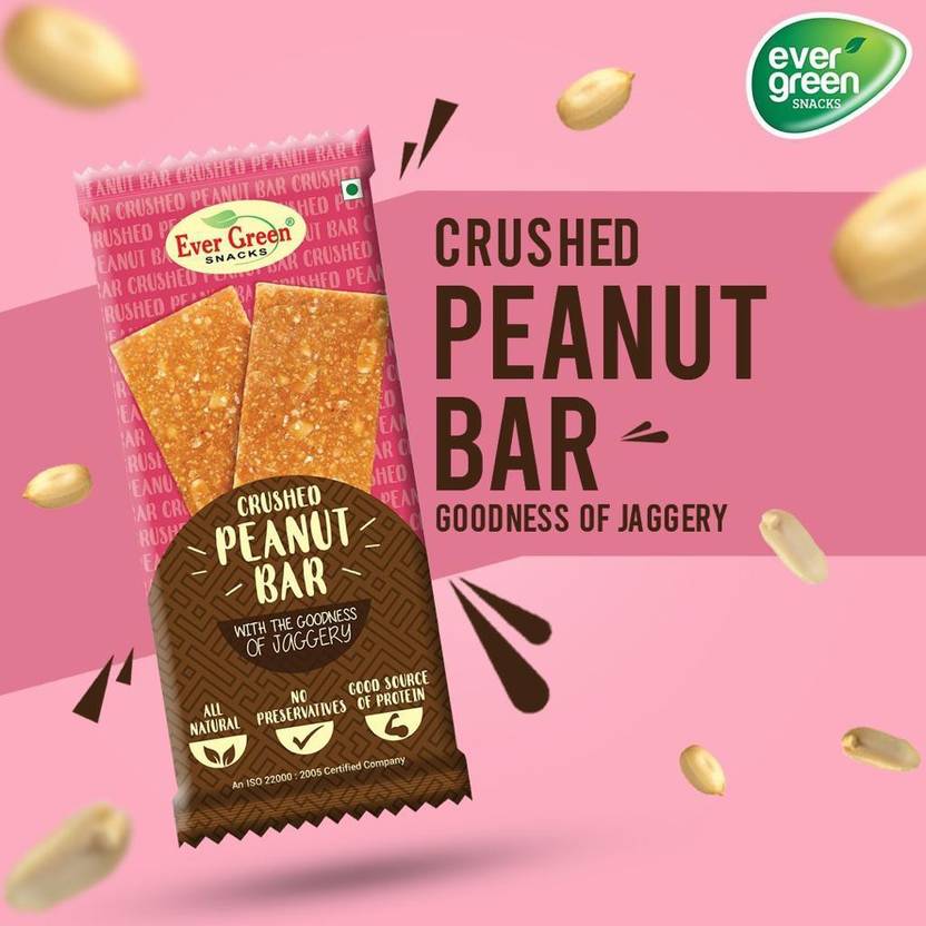 Evergreen Crushed Peanut Chikki Bar (30g, Pack of 20) Made From Jaggery