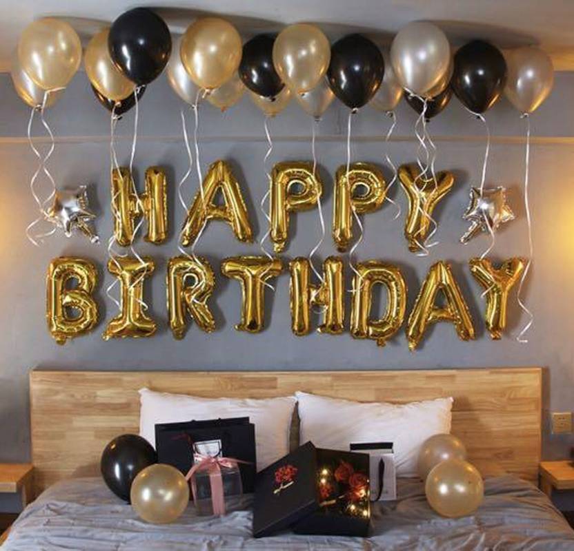 CherishX.com Solid Golden Birthday Balloons for Decoration – Pack of 36 Pcs – Happy Birthday Foil, Small Star Foil, Metallic & Latex Balloons- 1st, 10th, 18th, 21st, 25th, 30th, 40th, 50th Birthday Balloon