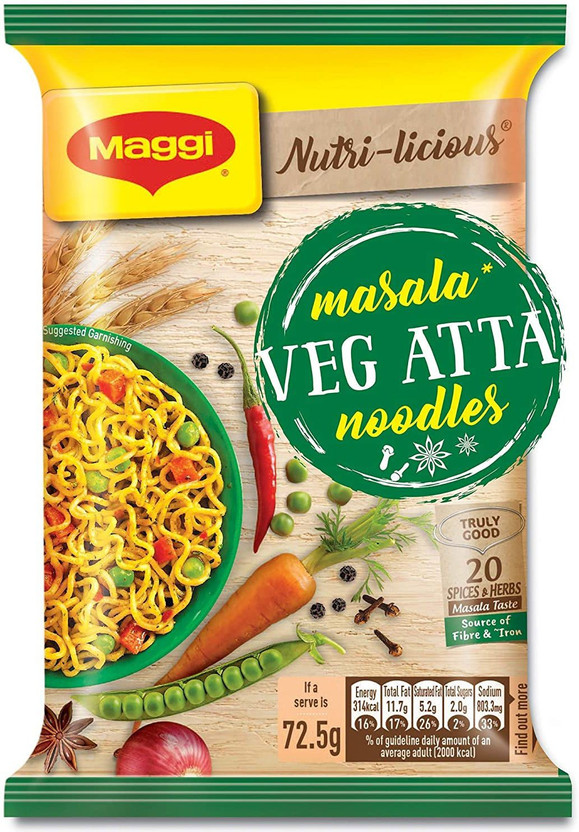 Maggi Nutri-Licious Veg Atta Noodles - Masala, 72.5g(12PKT)