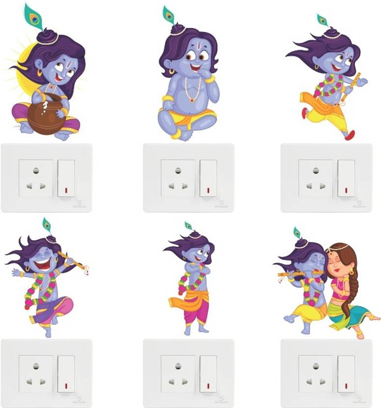 WALL STICKS Cute Baby Lord Krishna Radha Hindu God Switch