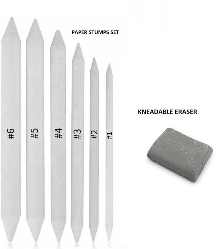 ARTTWALA Kneadable Eraser and White Paper Blending Stumps or Tortillon for Blending Shading Smudging Graphite and Charcoal Pencils