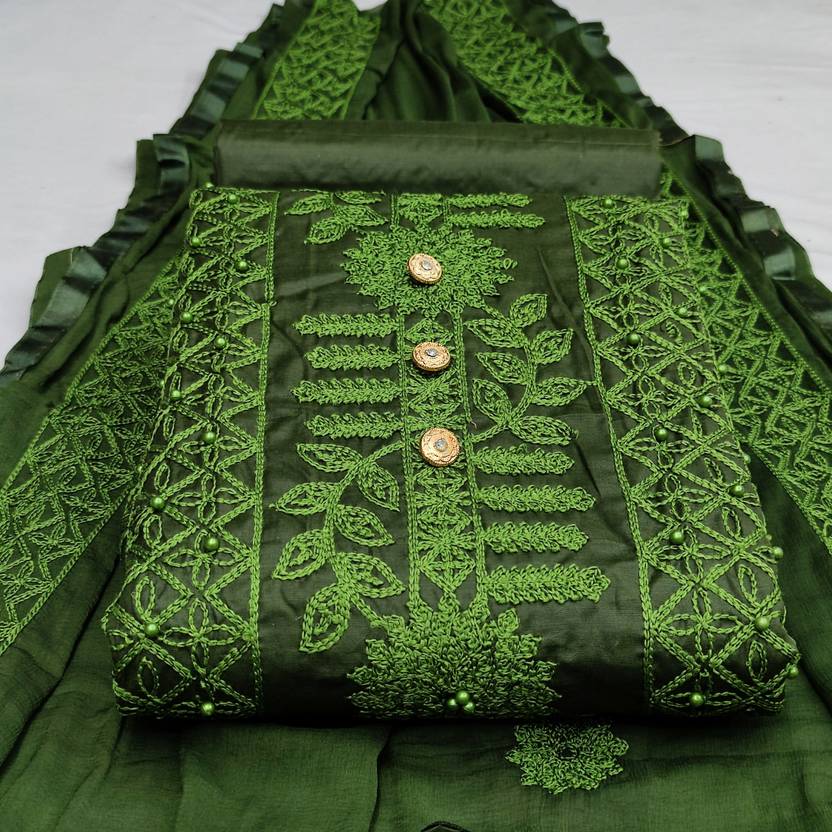 Unstitched Cotton Blend Salwar Suit Material Embroidered