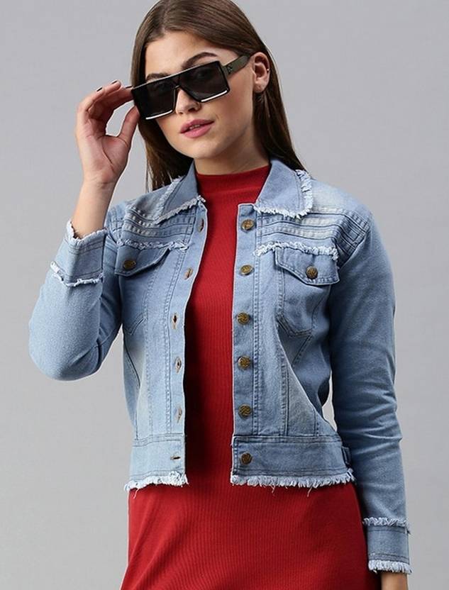 VOXATI Women Washed Denim Jacket