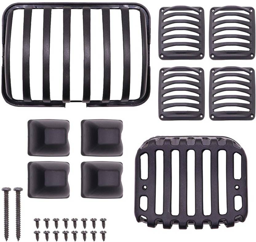 Bullkartzone PVC Black Front Rear Head Light, Tail Light & Indicator Grill Cover Set Compatible With Hero Splendor Bike Headlight Grill