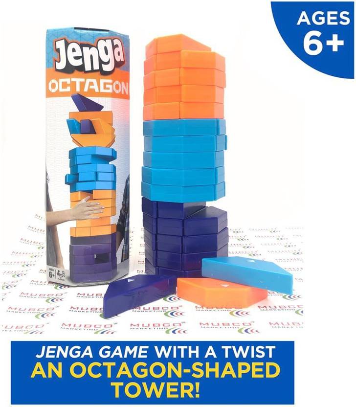 Mubco Jenga Octagon Game 45 Plastic Block Stacking For Kids Ages 6