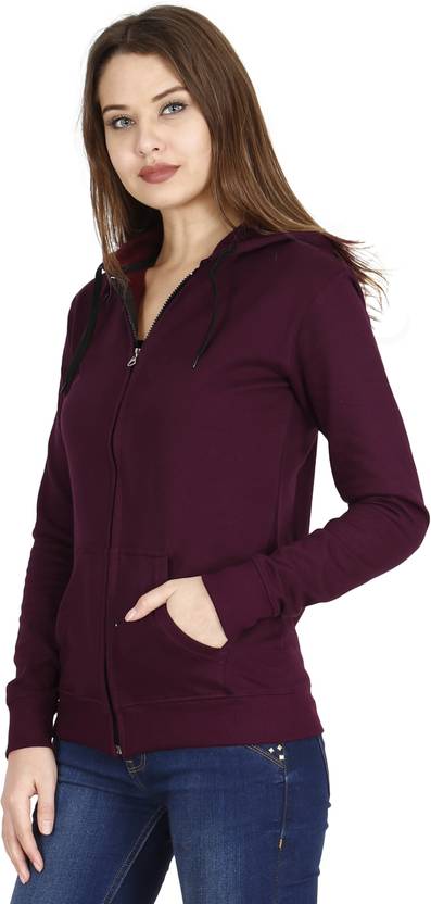 Women Full Sleeve Solid Hooded Sweatshirt