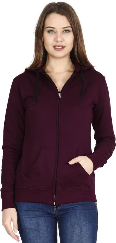Women Full Sleeve Solid Hooded Sweatshirt