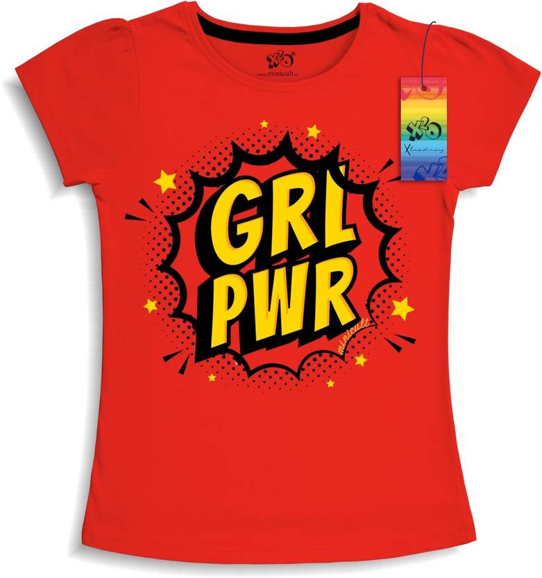 x2o Girls Typography, Printed Cotton Blend Regular T Shirt