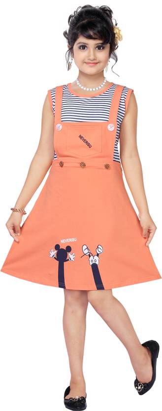 [Size 6 – 7 Years] AS NAZIM DRESSES Above Knee Casual Dress  (Orange, Sleeveless)