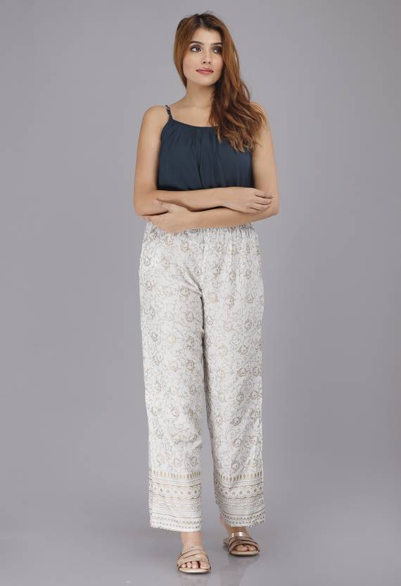 POSHAK BY TC Women Regular Fit White Viscose Rayon Trousers