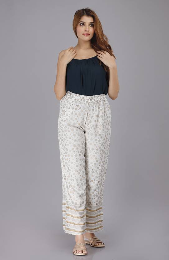 POSHAK BY TC Women Regular Fit White Viscose Rayon Trousers