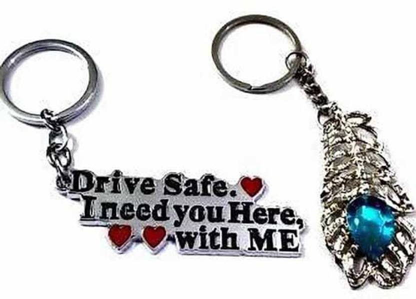 ROYALHUB SILVER FINISHED COMBO KEY CHAIN DRIVE SAFE + OMG LORD