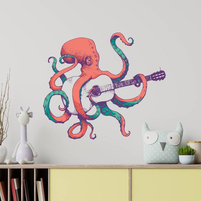 Asian Paints 58 cm Octopus Playing Guitar Removable Sticker