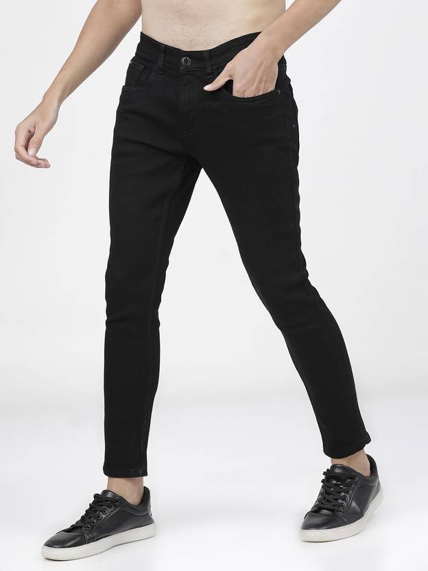 Men Tapered Fit Mid Rise Black Jeans