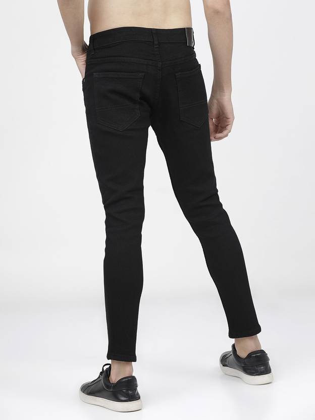 Men Tapered Fit Mid Rise Black Jeans
