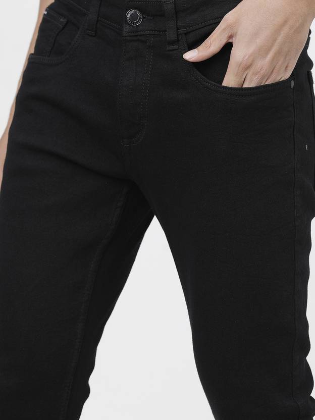 Men Tapered Fit Mid Rise Black Jeans