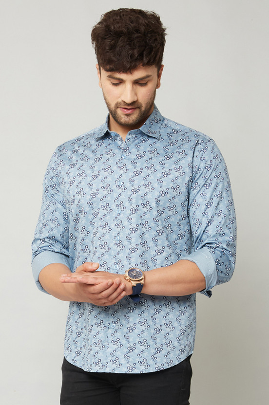 HUMMINGO Men Printed Casual Blue Shirt 