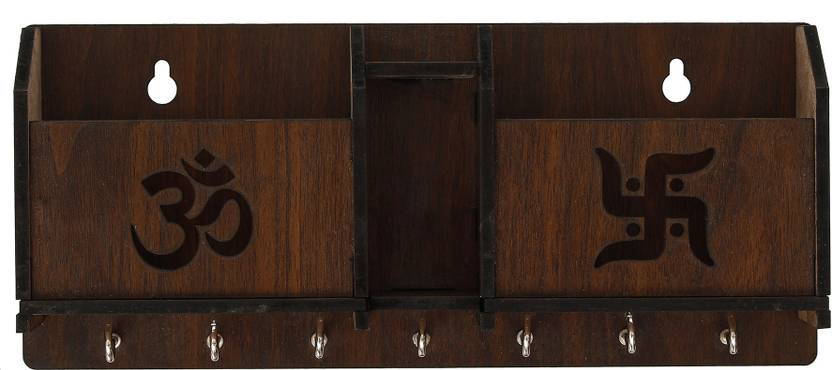 ARVINDETHNIC OM SATHIYA KEY HOLDER 7 HOOKS ( BROWN ) Wood Key Holder