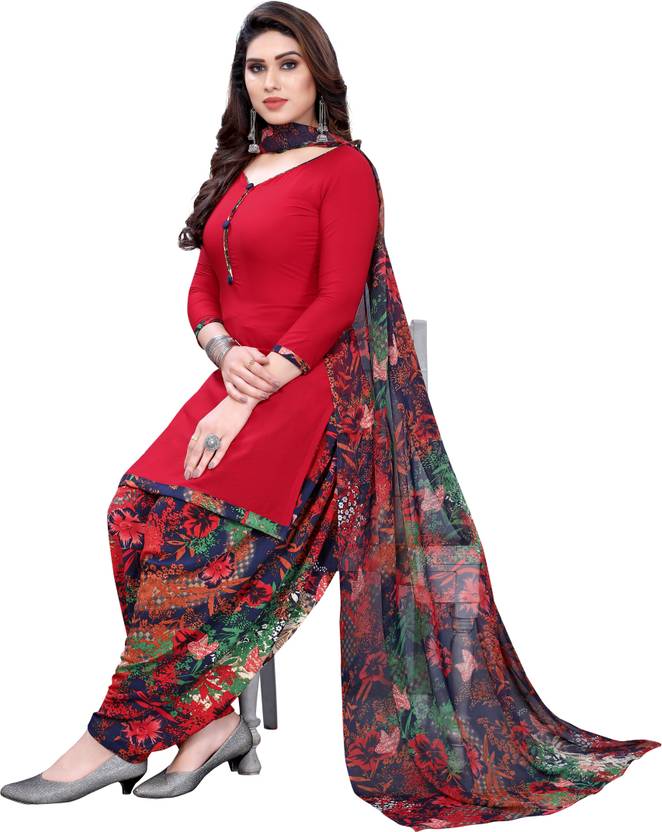 AYKA CLOTHINGS Crepe Floral Print, Embellished, Printed, Geometric Print Salwar Suit Material