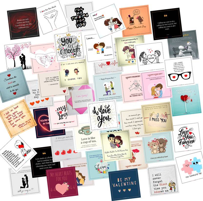 purezento Set of 48 Love Cards For Explosion Box or Other DIY Love Greeting Cards 3X3 Inches Greeting Card (Multicolor, Pack of 48) Greeting Card