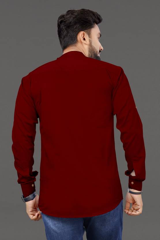 Men Solid Pure Cotton Straight Kurta  (Maroon)