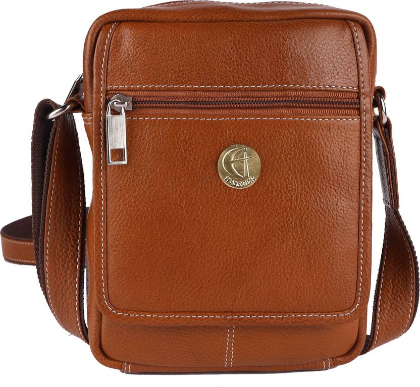 Hileder Tan Men & Women Sling Bag - Medium 7.5 Inch Pure Leather Unisex Stylish Travel Office Tab