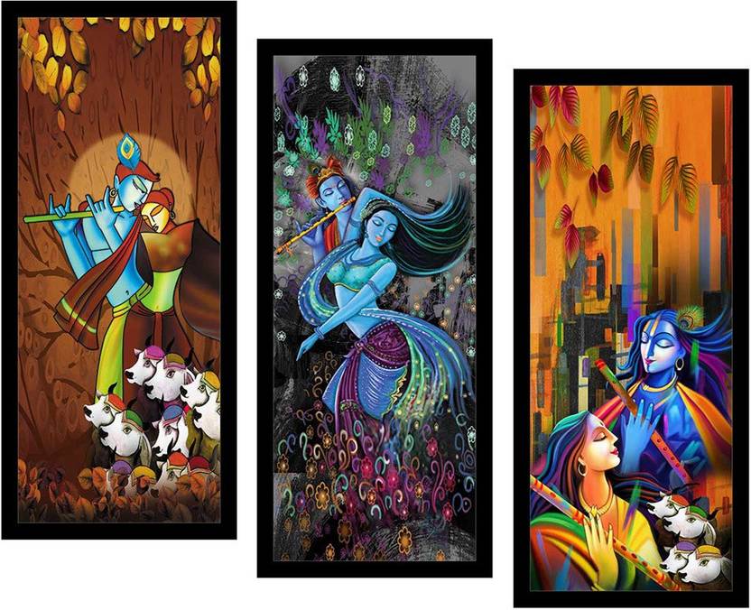 VRUTIKA ART Amazing Krishna with Radha 3 Piece with for living room