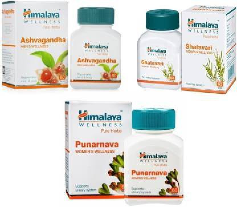 HIMALAYA Aswagandha ,Shatavari WITH Punarnava Tablet 60 Tb*3 Only 480 ...