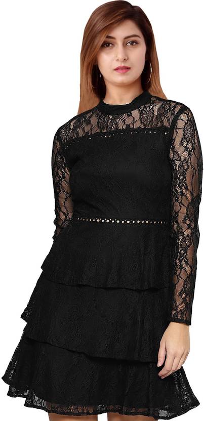 ORIEX THE ORIGINAL FASHION Women Fit and Flare Black Above Knee/Mid Thigh Length Dress