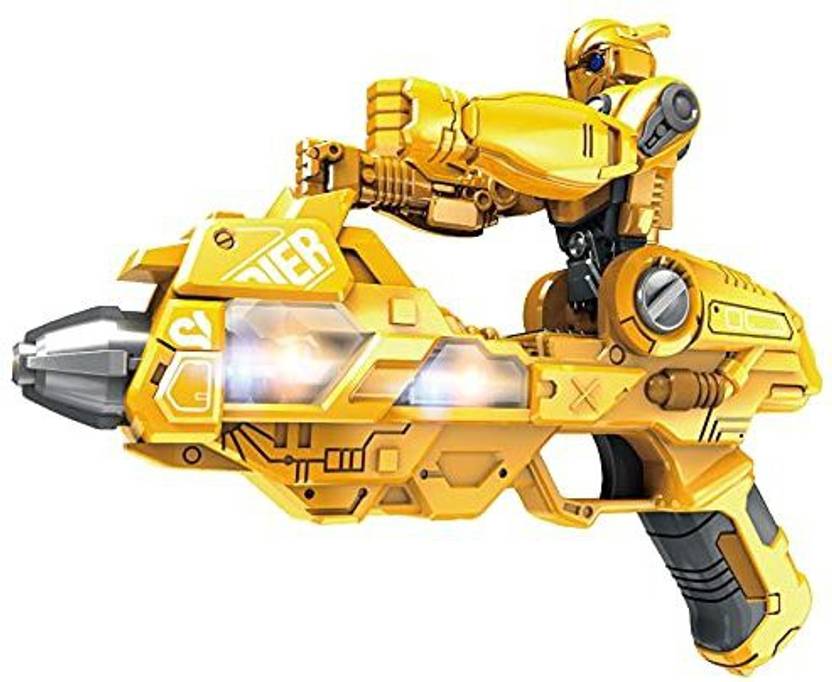 WHITE POPCORN Transforming Gun Toy Robot Gun Toy Vibration Gun Toy Electric Gun Toy With Light