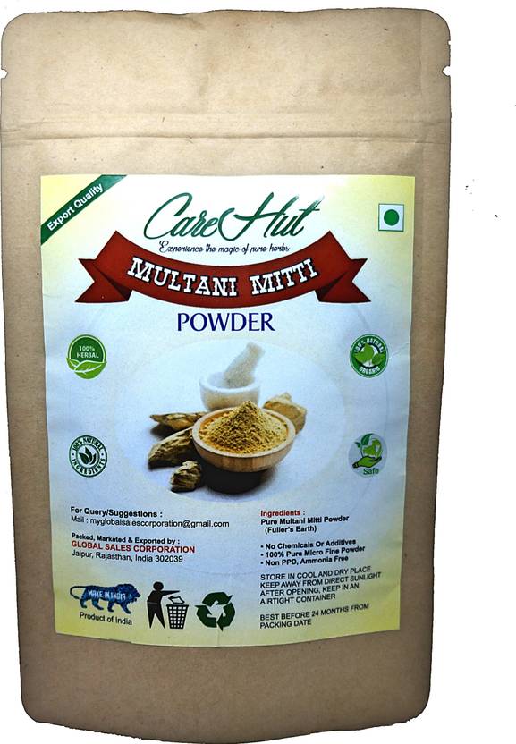 CareHut Multani Mitti 100 grams For Glowing Skin and Hair (Fuller’s Earth/Calcium Bentonite Clay) For Hair Pack / Multani Mitti for Face Pack Powder for Glowing Dry Skin - 100% Natural