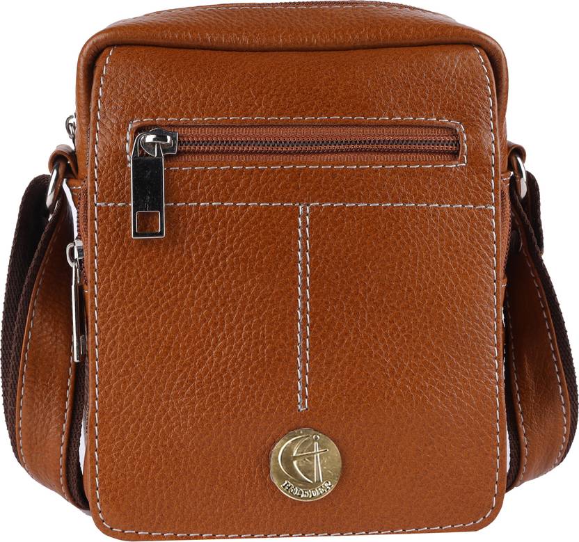 Hileder Tan Men & Women Sling Bag - Medium 100% Pure Genuine Leather Messenger Shoulder Handbag