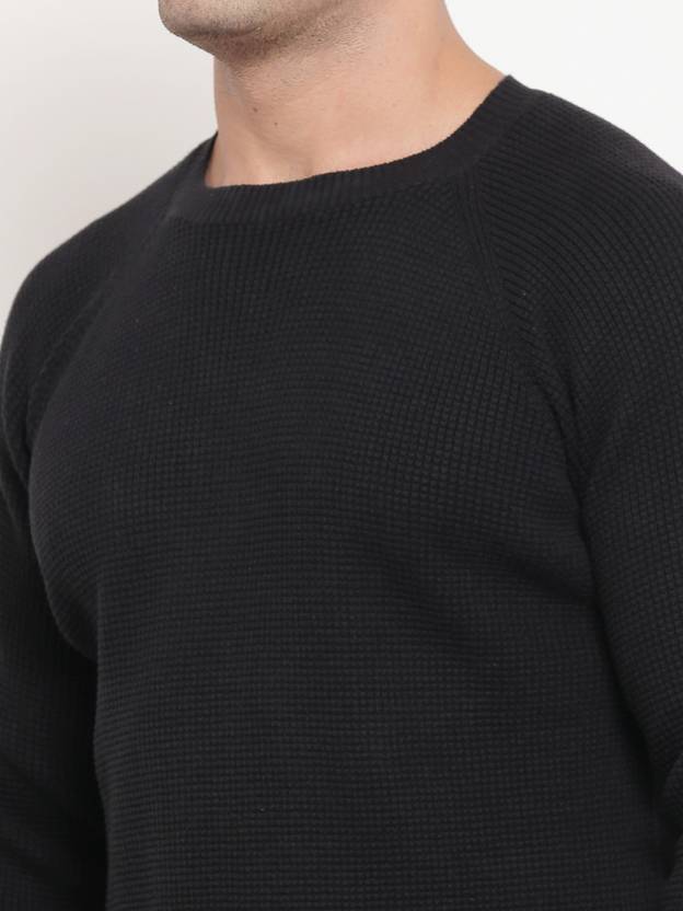 Men Solid Round Neck Black Sweater