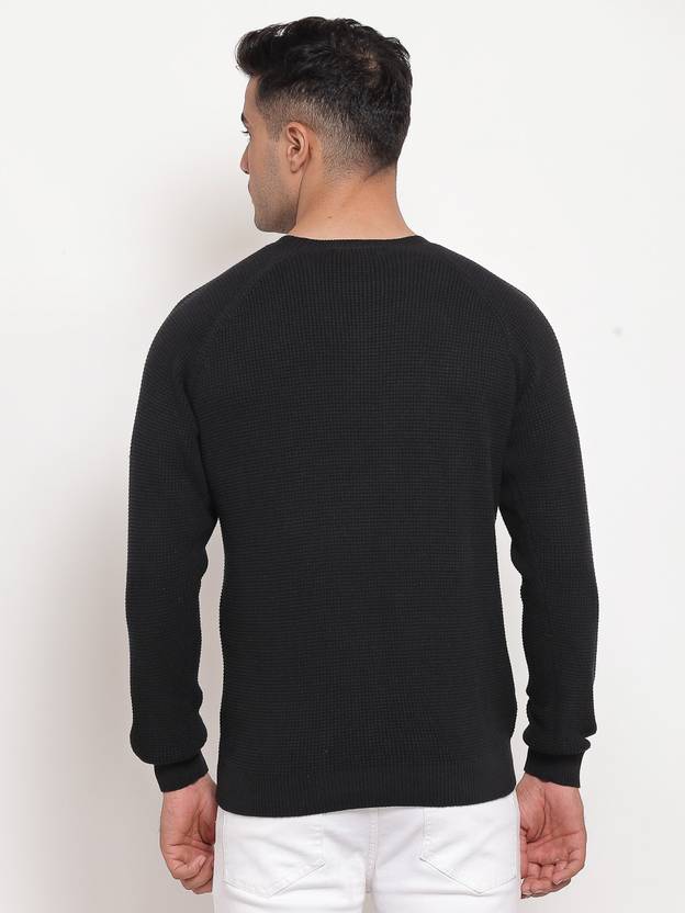 Men Solid Round Neck Black Sweater