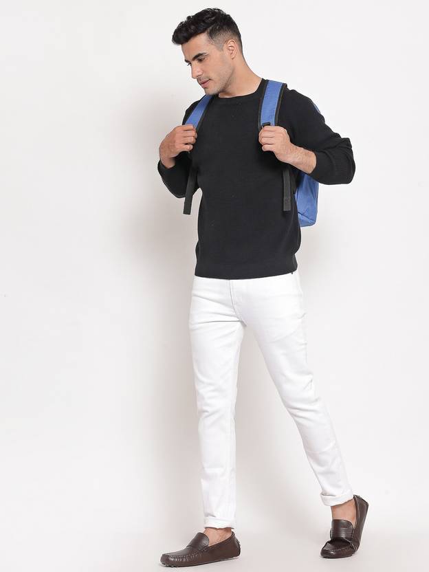 Men Solid Round Neck Black Sweater