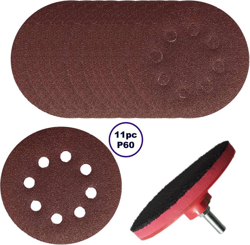 DUMDAAR 5inch Backing pad with Nut and 11pc Sand Paper Size P60 Emery