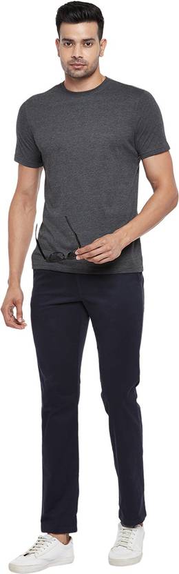 Byford by Pantaloons Men Solid Round Neck Pure Cotton Grey T-Shirt