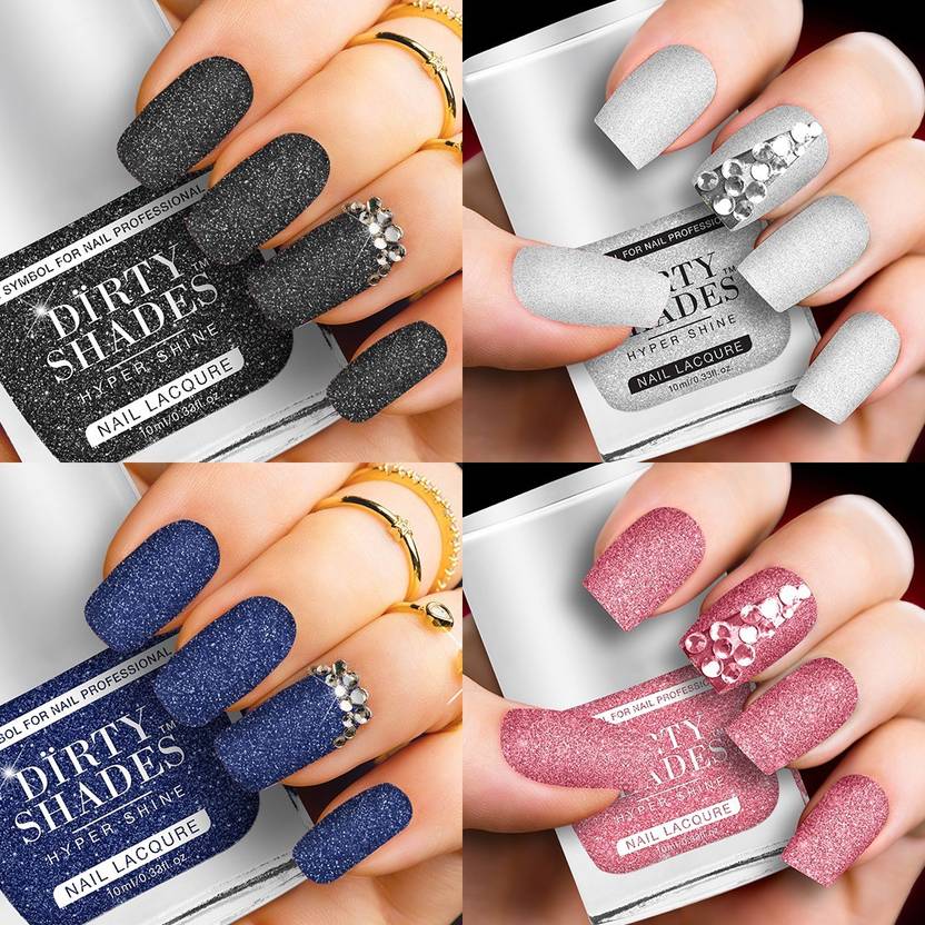 DIRTY SHADES Premium Nail Paint Combo Set of 4 Pcs (Sparkle Black
