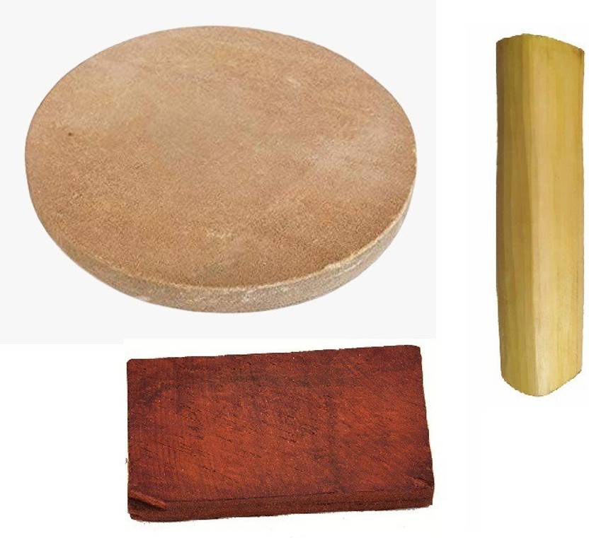 NRSON Sandalwood Rubbing Stone chakla Pata with 2 Stick [White+RED Chandan ] -4inch for Pooja patha, Tilak Havan [1 Board with 2 Stick] Board