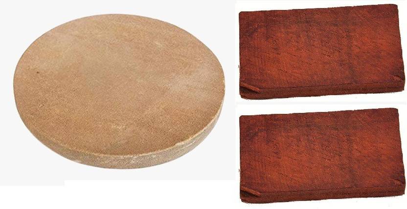 NRSON Chandan Rubbing Stone chakla Pata with RED Sandalwood ; Stick [LAL Chandan ] -4inch for Pooja patha, Tilak Havan [1 Board with 2 Stick] Board