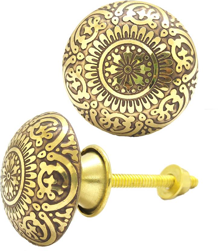 BUCKLER Flower Gold Antique Handcrafted Matte Finish Knobs Brass Cabinet/Drawer Handle