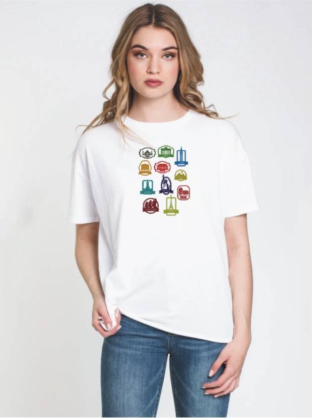 Women Printed Round Neck Pure Cotton Oversize White T-Shirt