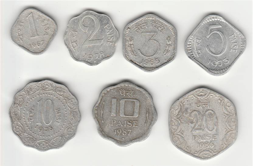 Sansuka REPUBLIC INDIA 7 different ALUMINIUM COINS one paisa | two paisa | three paisa | five paisa | 10 paisa | 20 paisa Modern Coin Collection