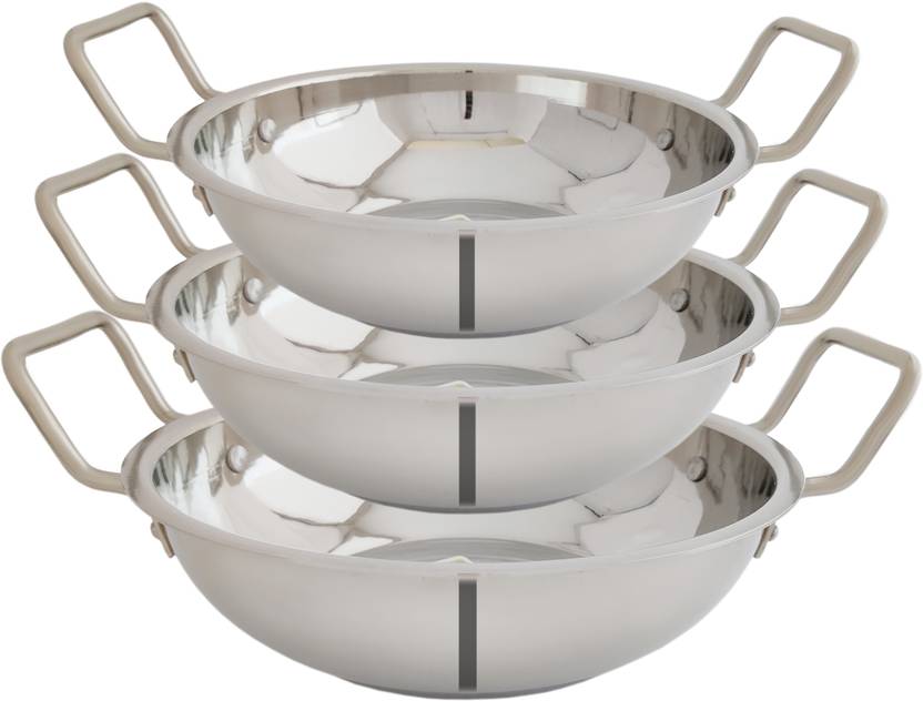 18G Kadhai With Handle set of 3 Piece Cookware Set (Stainless Steel