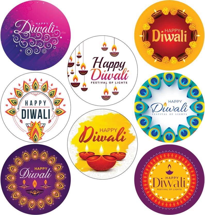 CLICKEDIN 3.81 cm 1.5 Inch Happy Diwali Tags for Packaging Decoration