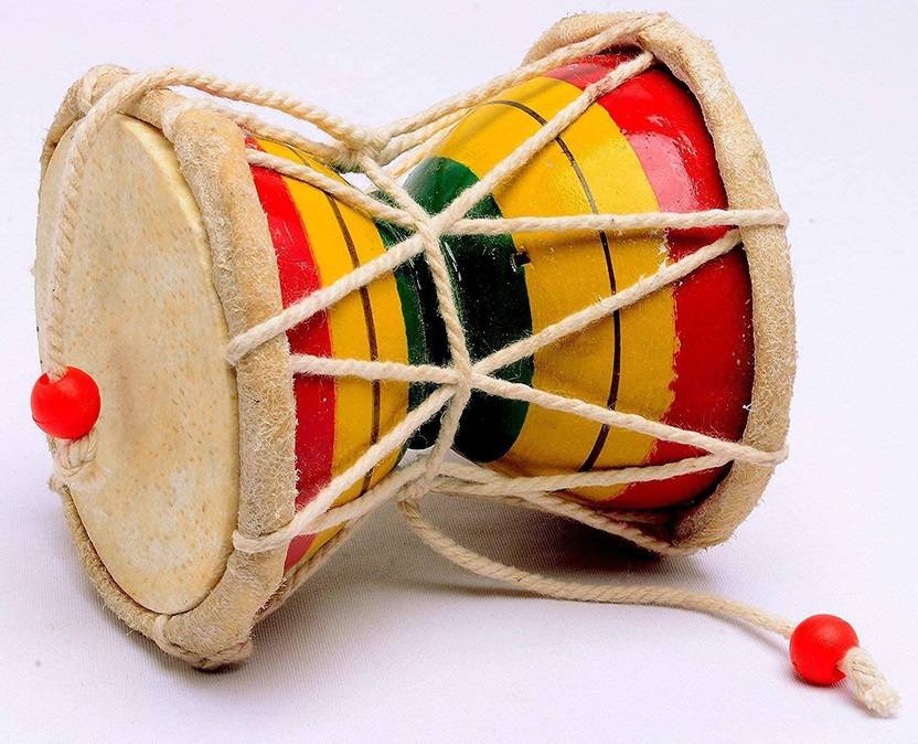 Abn Traders Wooden Damaru Indian Musical Instrument 4 inch 8cm Rope & Rings Dholak