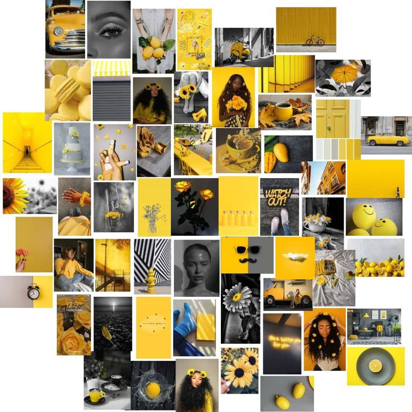 Yellow Grey Aesthetic for Wall Collage 50+5PCS Photographic Paper